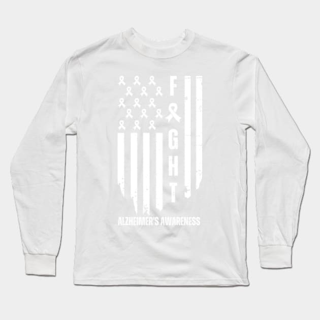 American Alzheimer's Awareness Fighter Dad Mom USA Flag Long Sleeve T-Shirt by Davidsmith